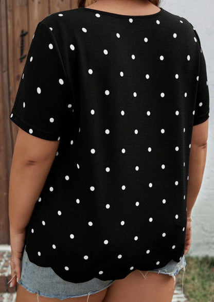 PP1 Black Polka Dot Top with Scallop Hem Detail