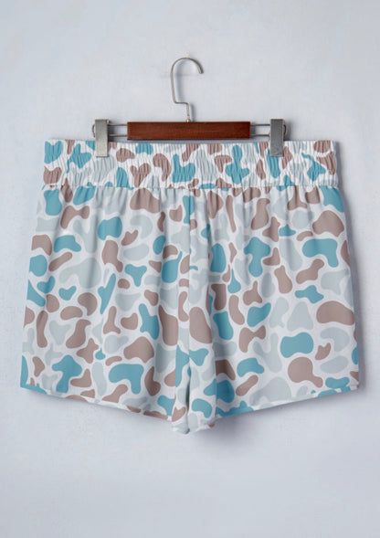 PP10 Camo Print Wide Elastic Band Athleisure Shorts Bustling with Comfort and Style