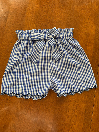 Navy gingham bow detail scalloped hem 2-piece short set for kids by Ivy's Gifts & Boutique, featuring a cute, coordinated design.