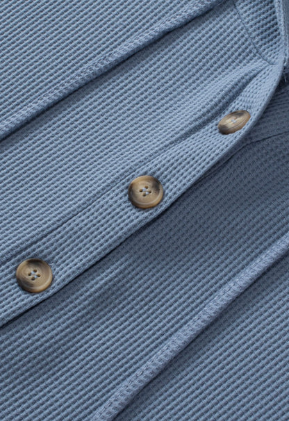 Blue Top with Wooden Buttons and Hood