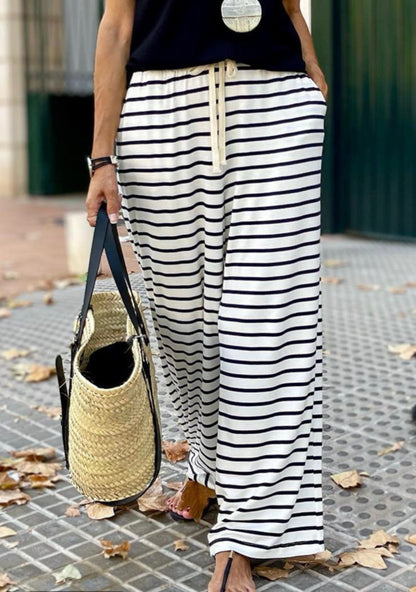 Black and White Stripe Drawstring Pants