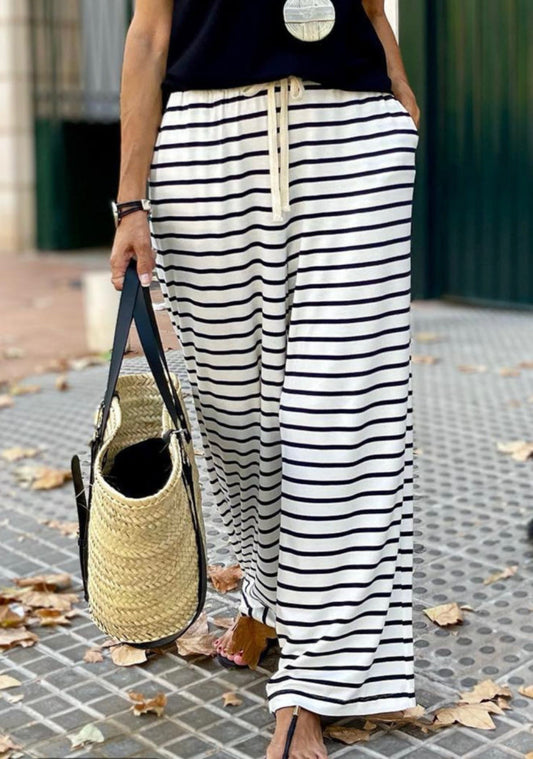 Black and White Stripe Drawstring Pants