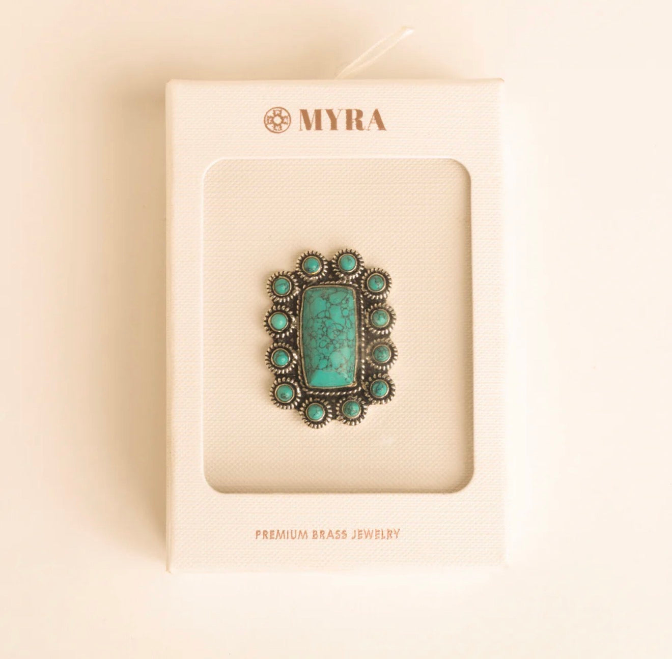 MY28 Faux Turquoise Brass Western Statement Ring