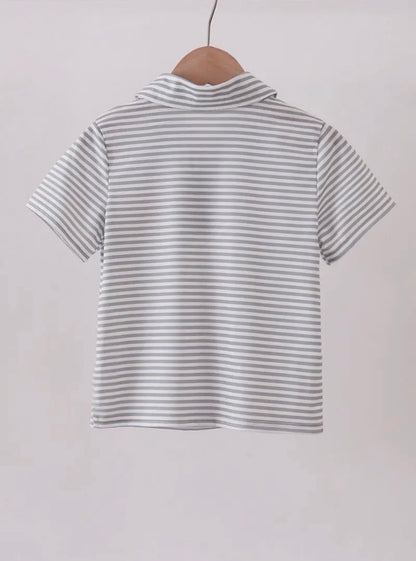 TN1 Stripe Polo Style Shirt with Smokey Embroidery by Ivy's Gifts & Boutique, featuring classic polo collar and detailed embroidery.