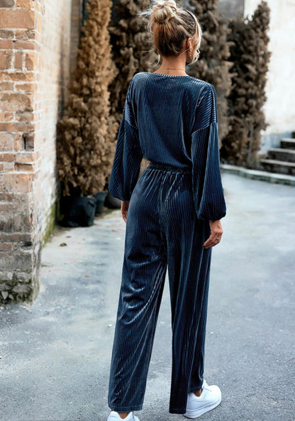 Blue Ribbed Velour 2 pc Set