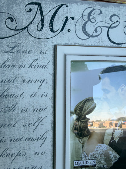 MMLF Mr. & Mrs. Large Frame with Corinthian Sentiment Script Enhancements Photo Opening 5x7