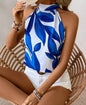 Blue and White High Neck Sleeveless Top