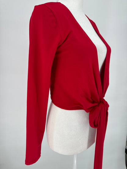 Red Wrap Around Crop Sweater Top