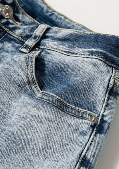 Light Wash Denim Jeans with Trendy Wide Hem