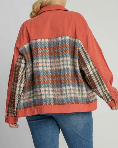 Umgee Burnt Orange Jacket with Plaid Contrast
