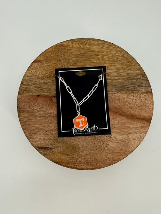 Hexagon Shape Power T Necklace with paper clip links from the heart