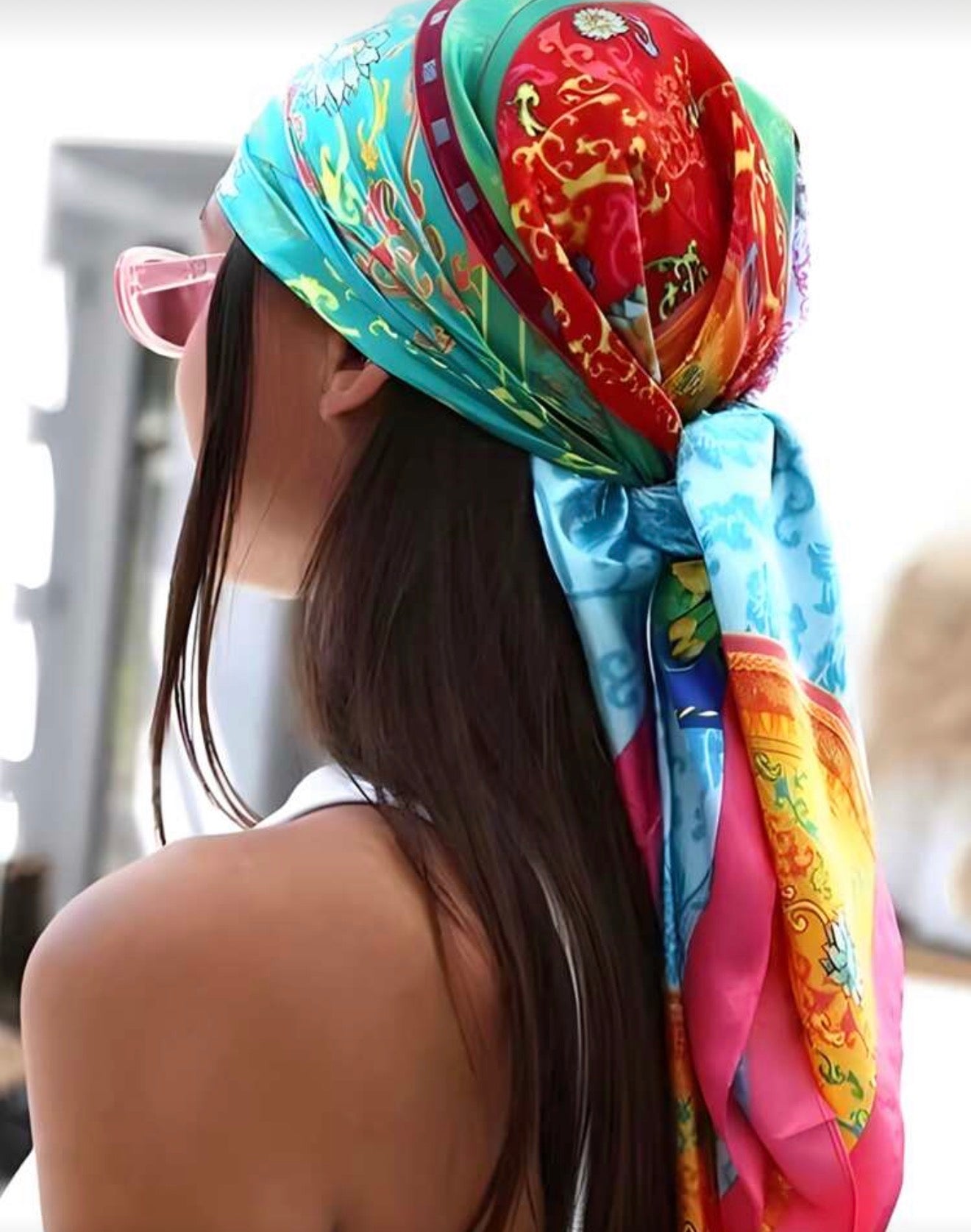Multi-color S2 scarf by Ivy's Gifts & Boutique, versatile head, neck, waist, or purse accessory with vibrant patterns.