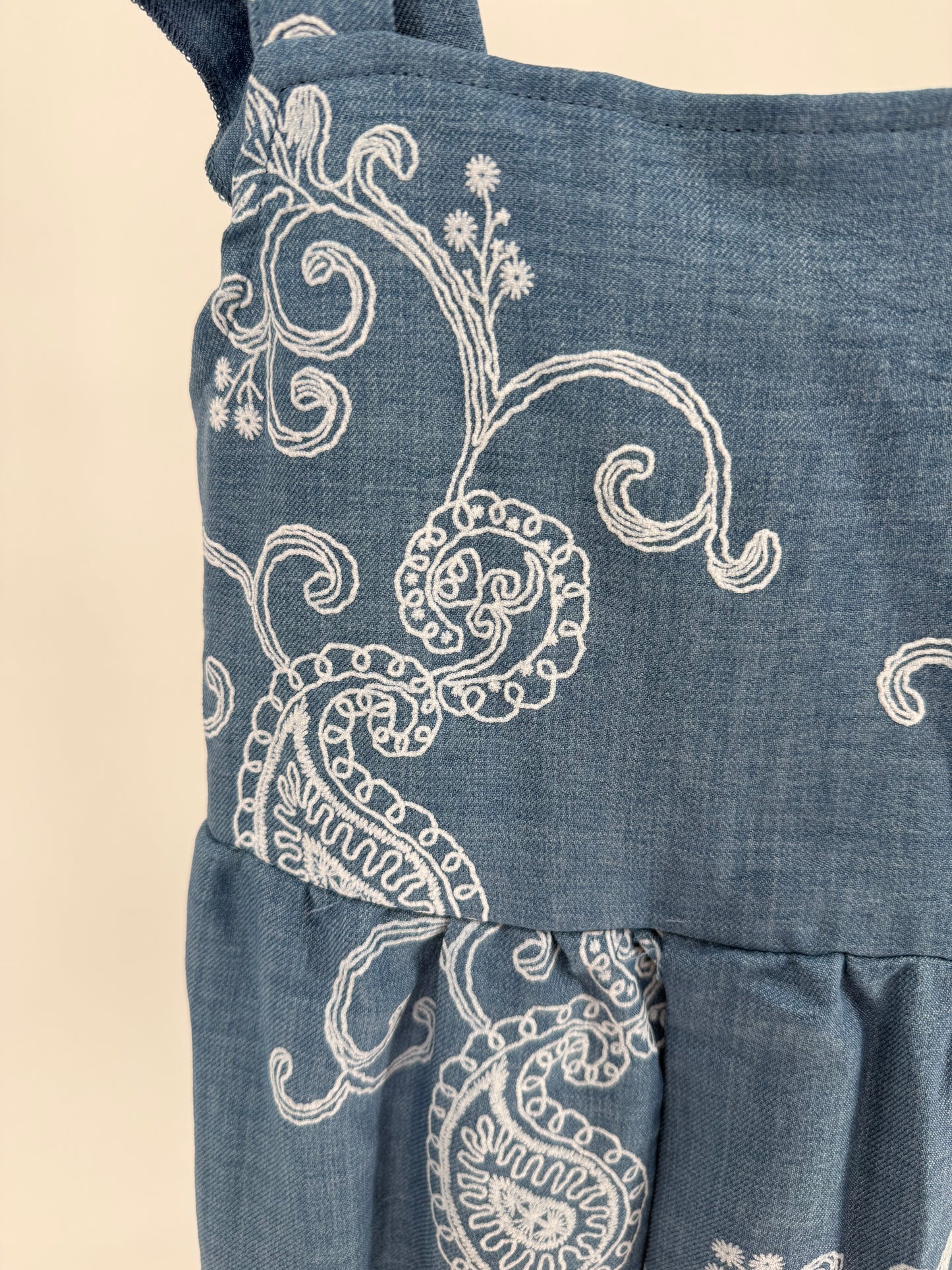CH13 Children's Blue Paisley Print Wide Leg Jumpsuit with Elastic Back Bodice and Ruffle Cap Sleeves ￼