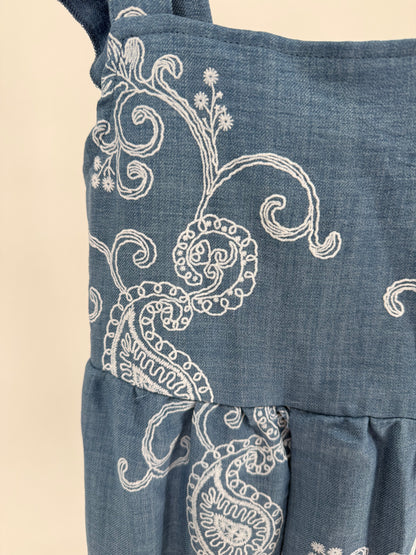 CH13 Children's Blue Paisley Print Wide Leg Jumpsuit with Elastic Back Bodice and Ruffle Cap Sleeves ￼