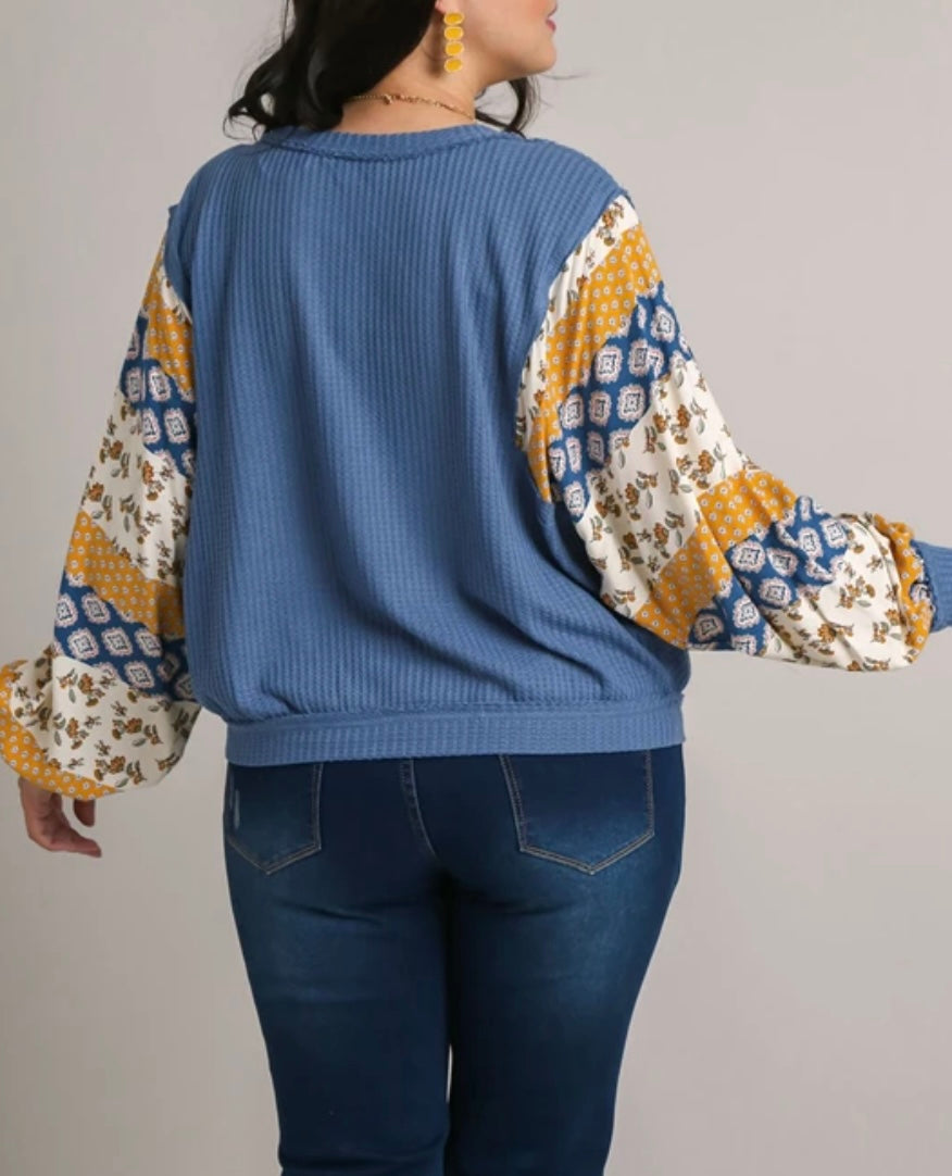Umgee Bandana Dolman Sleeve Waffle Weave Top