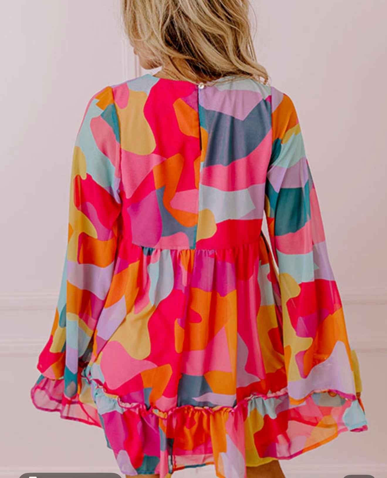 Abstract Bright Printed Baby Doll Dress