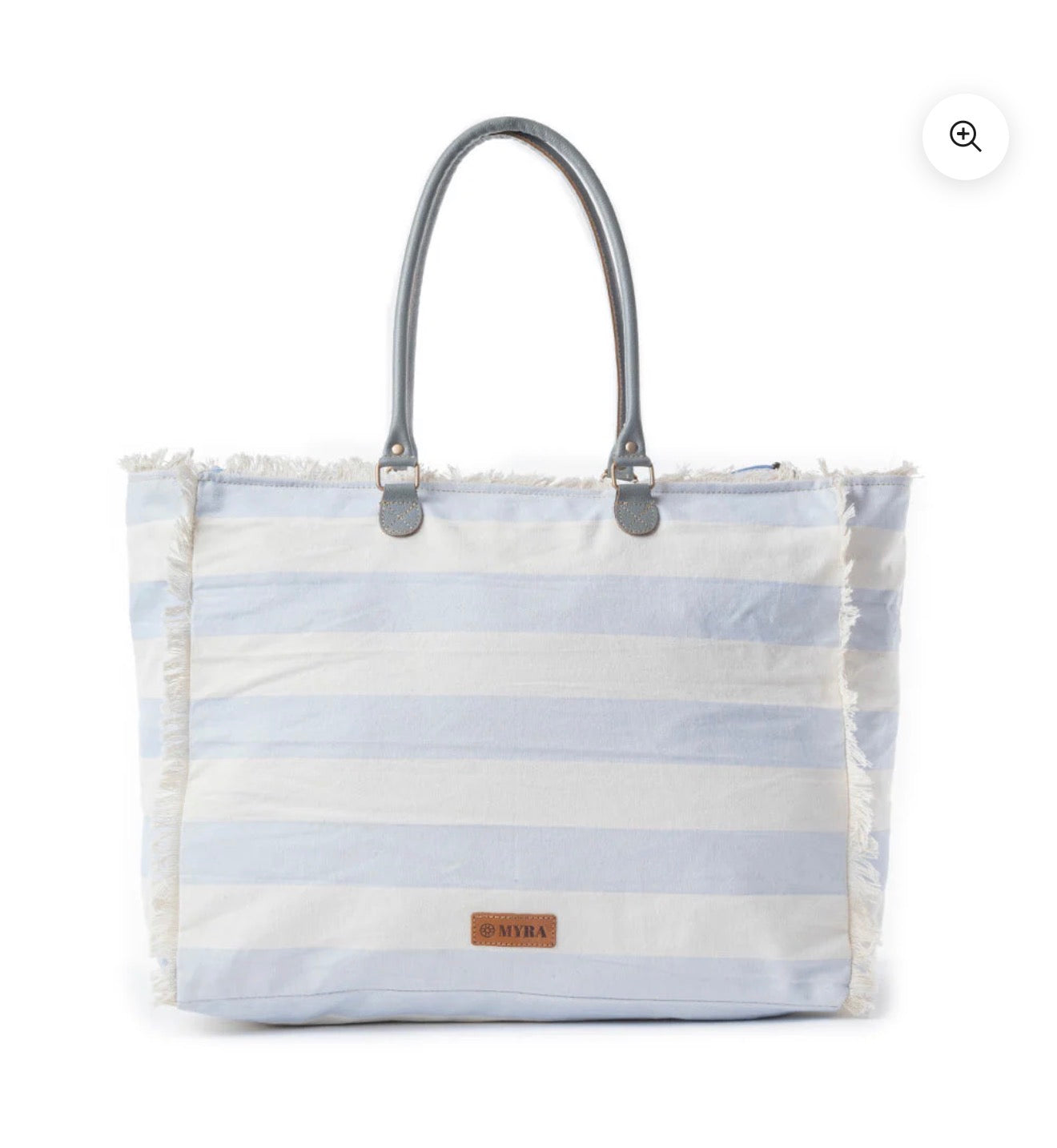 MY17 MYRA BRAND Weekender Size Tote with Zipper in A Fresh Light Blue and White Summer Stripe Print