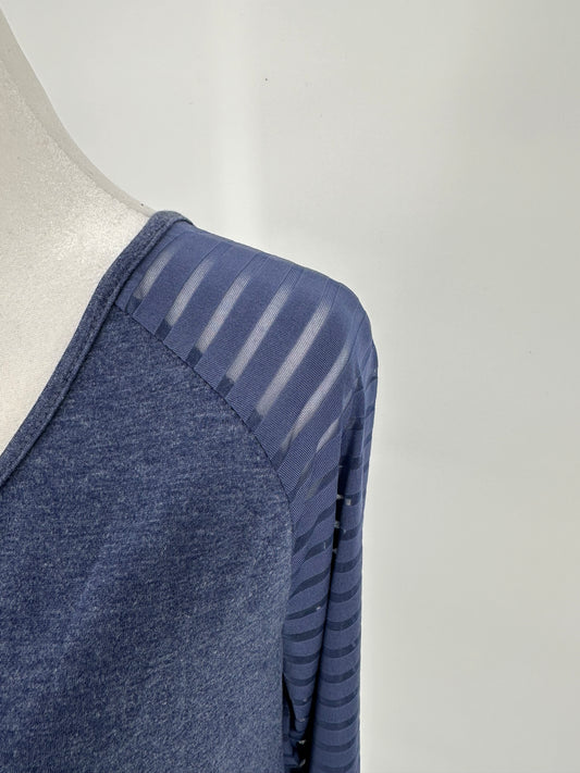 Navy Top with Sheer Striped Long Sleeves