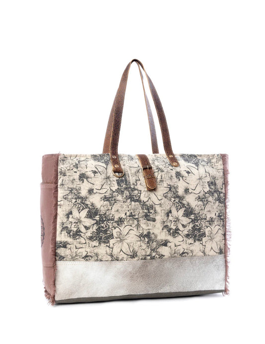 MY19 Floweret Printed Canvas Weekender Bag With Lots of Space, Pockets, and Outer Side Pocket for All of Your Weekend Travels