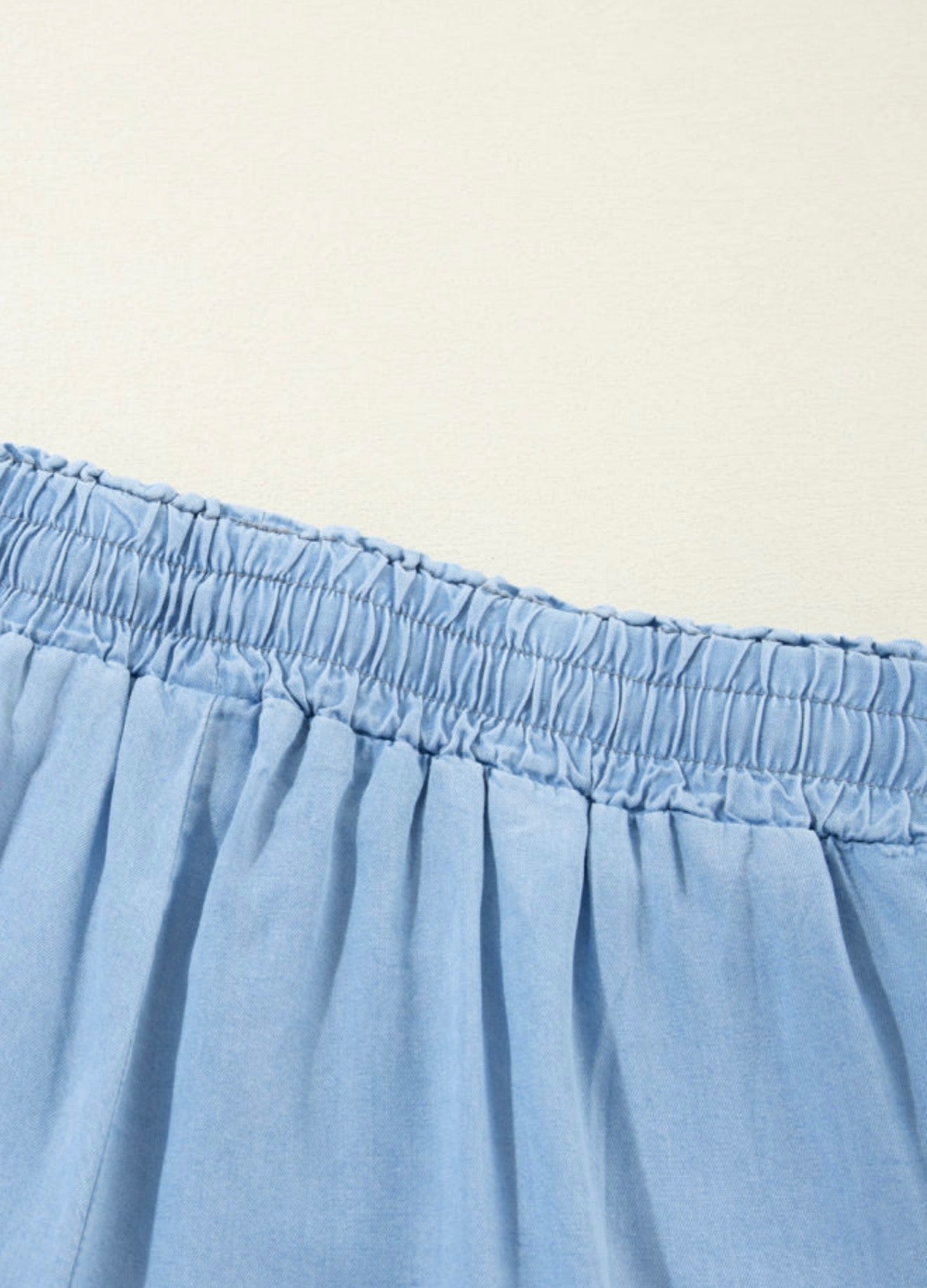 Blue Wide Leg Acid Wash Elastic Waist Pants
