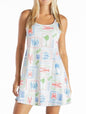 Colorful sea prints romper dress with patch design, built-in bra, SPF 50 protection, perfect for summer, by Ivy's Gifts & Boutique.