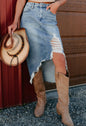 Distressed Denim Skirt with Interesting Hemline