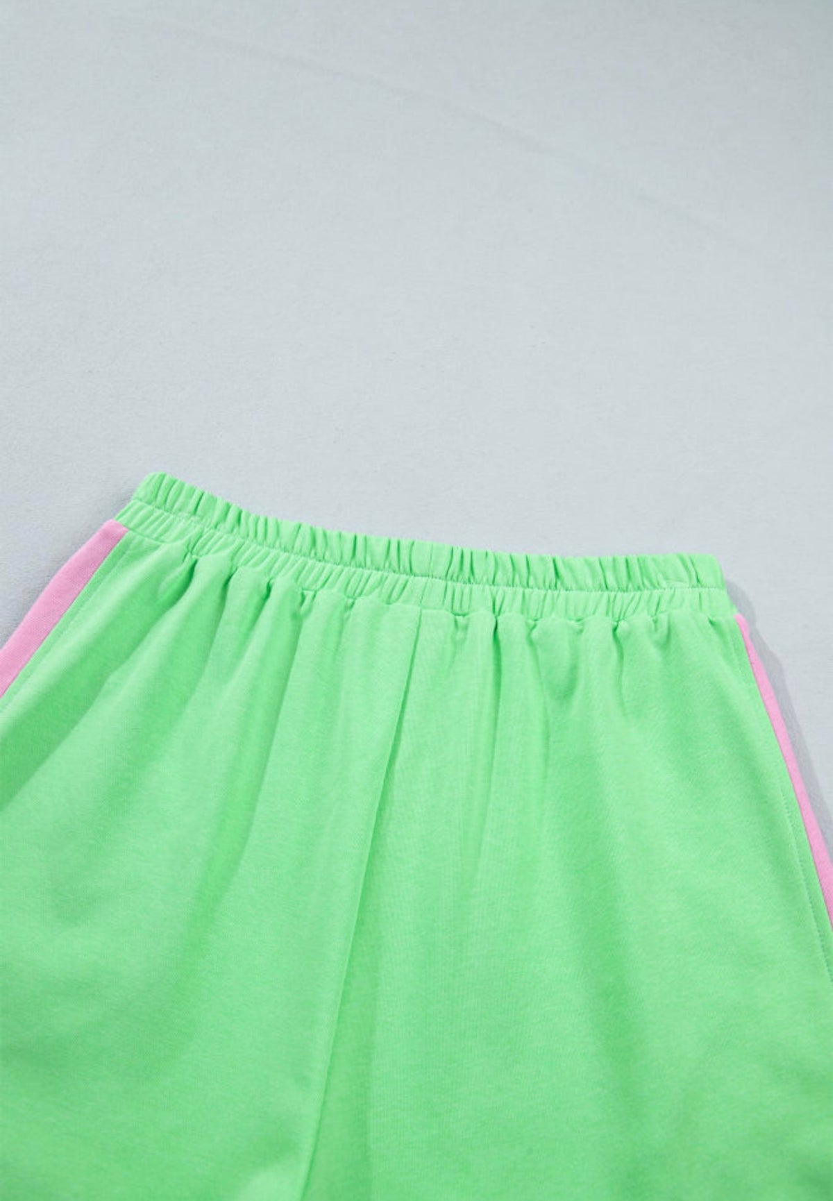 MLPG Pink and Green Short Set with Zippered Contrast Boarder Trim Details