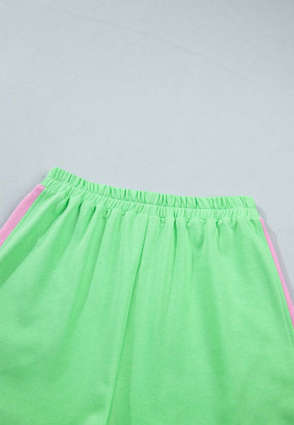 MLPG Pink and Green Short Set with Zippered Contrast Boarder Trim Details