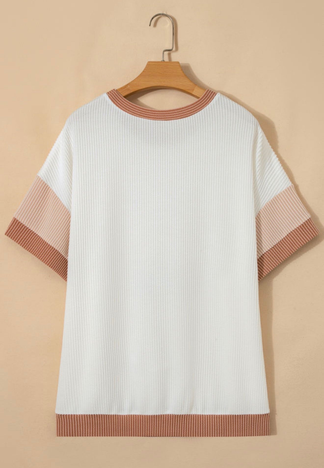 PP15 Bow Knot Detailed Ribbed Top with Short Sleeves in Natural Monotone Colors