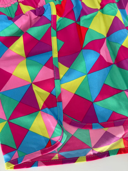 Multi Color Abstract Print Shorts with Wide Elastic Waist