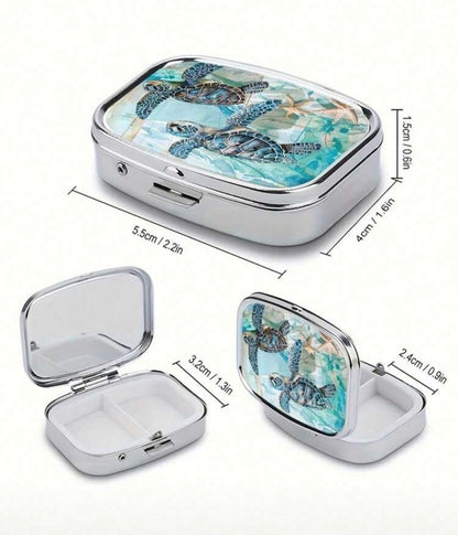ST3 Sea Turtle Compact Pill Box with Divided Tray and Mirror