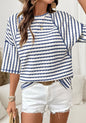 Blue and white striped half sleeve loose top from Ivy's Gifts & Boutique displayed on a neutral background.