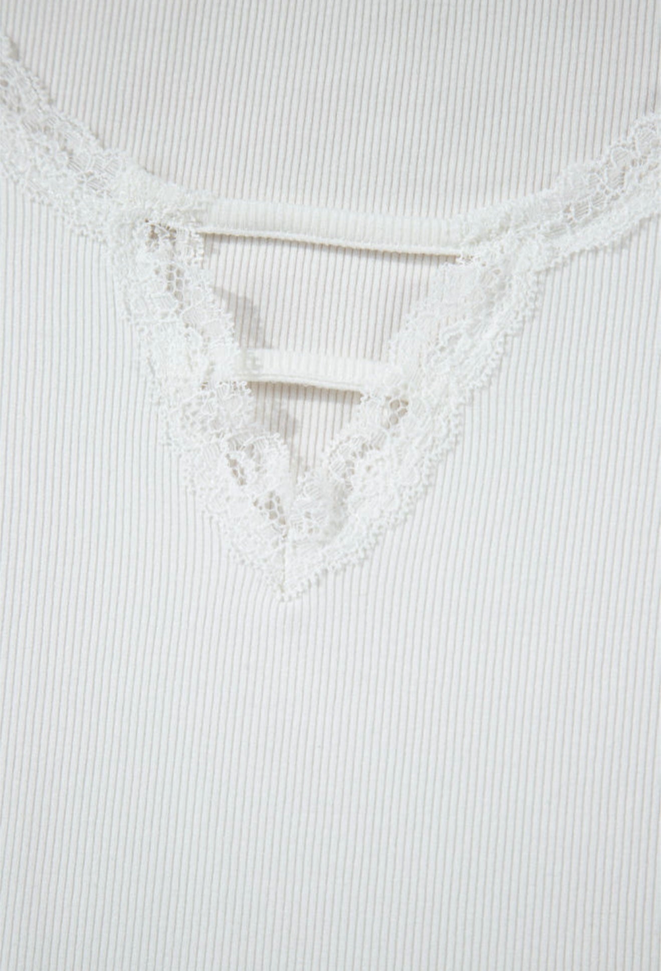 White Ribbed Cropped Top with Lace Detail