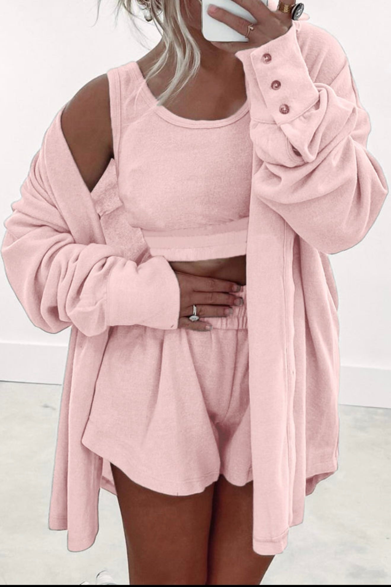 3 Piece Short Set with Jacket in Pink