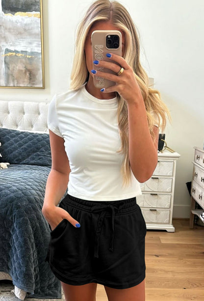 Black French Terry Skort with Drawstring Waist