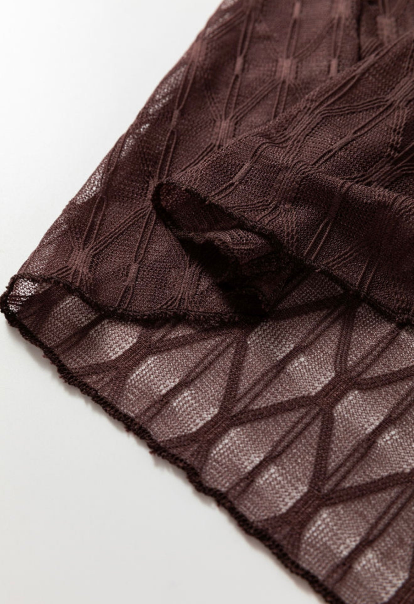 A63 Coffee Color Lattice Design Sheer Long Sleeve Top - Ivy's Gifts & Boutique