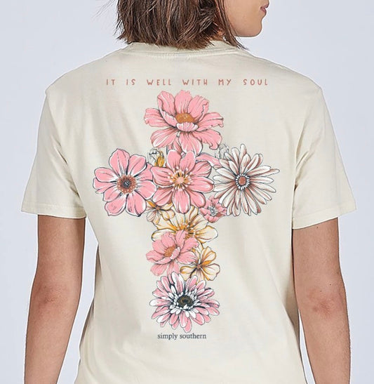 SS It Is Well With My Soul Floral Cross T Shirt