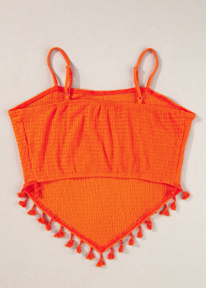 Orange Tassle Crop Tank Top