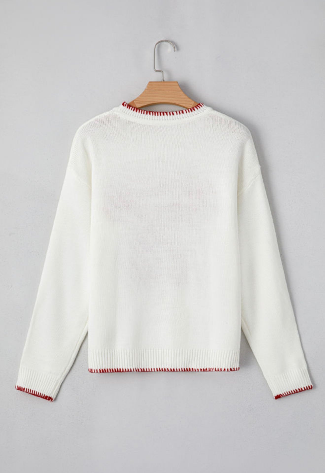 Bow Sweater with the sweetest Red accent blanket stitching details