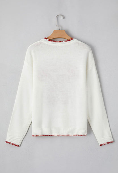 Bow Sweater with the sweetest Red accent blanket stitching details