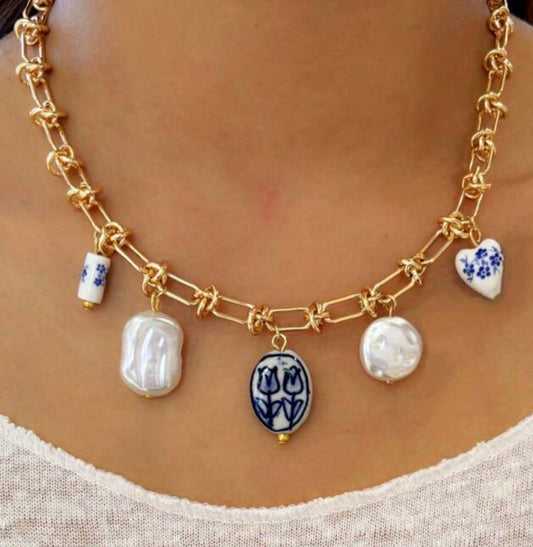 Blue and White Charm Necklace