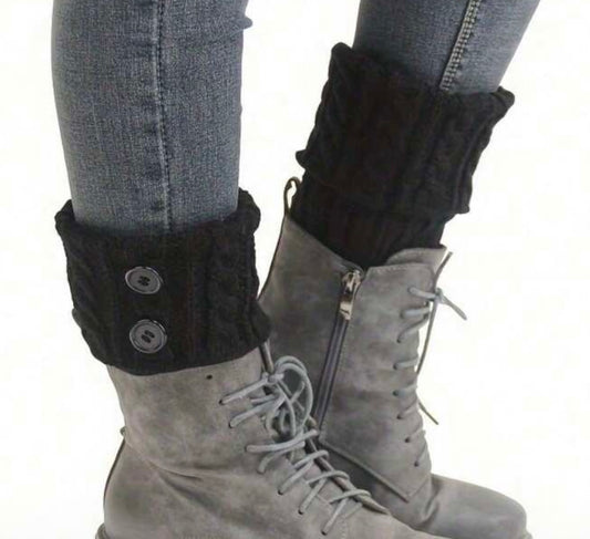 Black Leg Warmer  Boot Toppers with Button Detail