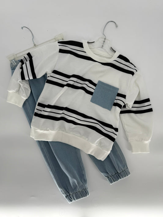 2 Pc Boys Long Sleeve Shirt and Jogger Style Jeans