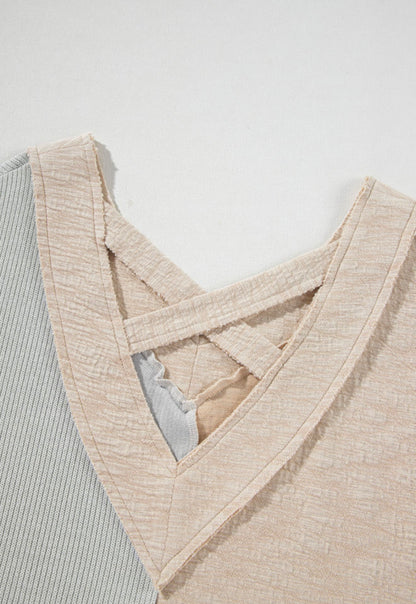 Patchwork Color block Design Cream and Blue top