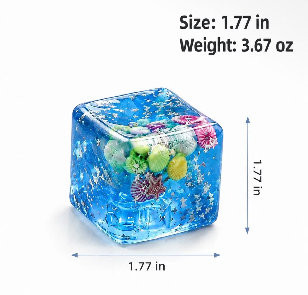 Colorful SLS Sea Life Squishy Cube from Ivy's Gifts & Boutique, featuring sea creatures and soft, squeezable texture for stress relief