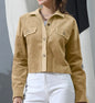 FNX Tan Cropped Shacket with Two Flap Pockets and Button Detail