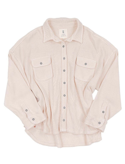 SS Cream Waffle Weave Button Top