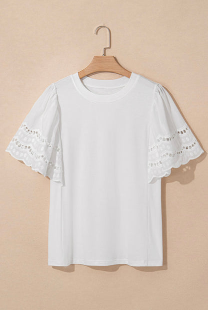 White Eyelet Ruffled Butterfly Sleeve Top