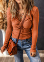 Orange Rust Long Sleeve Top with Twist Design Neckline