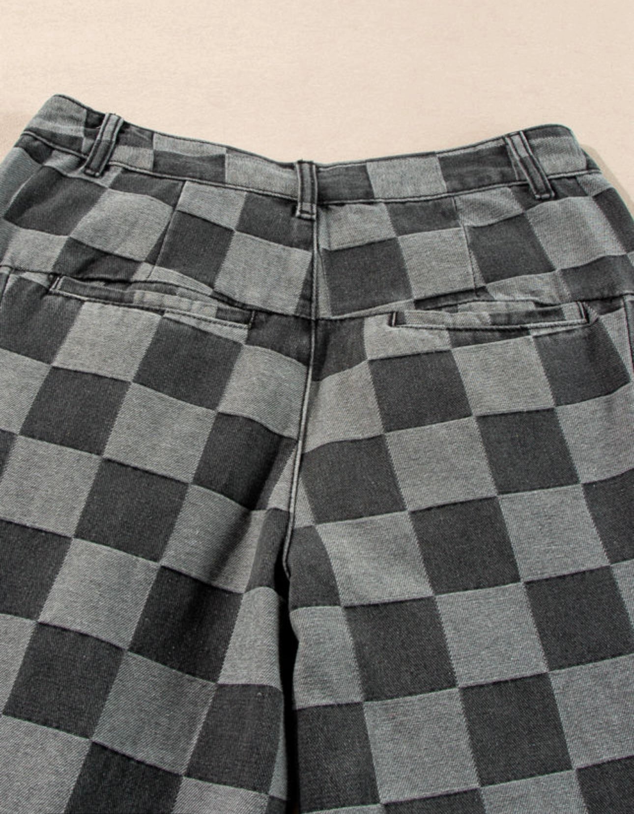 Black and Gray Checked Denim Pants
